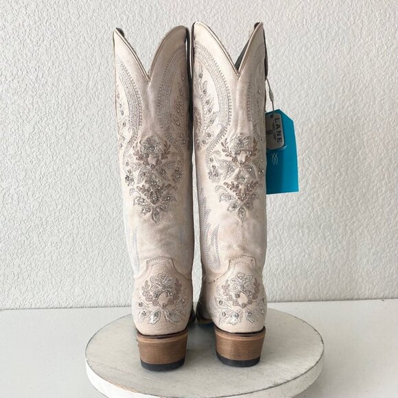 Lane Santorini White Cowboy Boots Womens 6.5 Western Wedding Snip Toe Tall Bling - Picture 3 of 12
